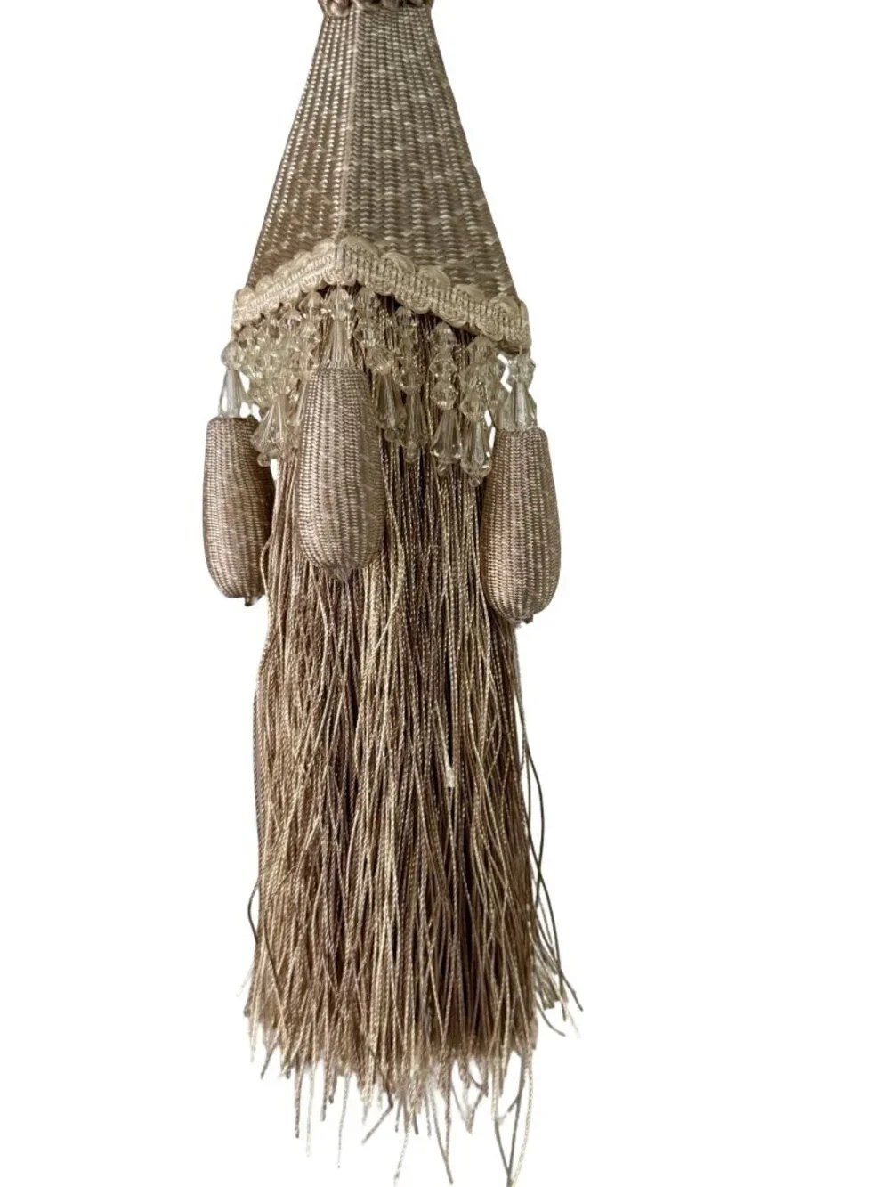 Decorative Beaded Curtain Tieback 26 Inch Taupe Champagne Tassel Drapery Holdbac